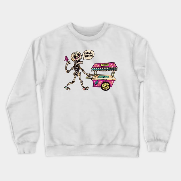 Chill, Vato! // Funny Day of the Dead Sugar Skull Ice Cream Crewneck Sweatshirt by SLAG_Creative